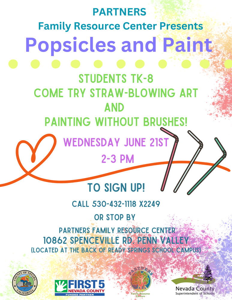 family resource center popsicles and paint flyer