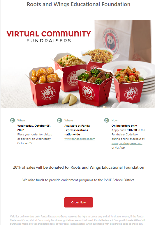 Panda Express Fundraiser - Roots & Wings