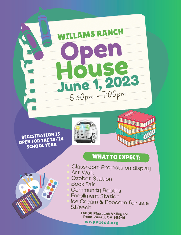 poster for WRS open house June 1st from 5:30pm-7pm